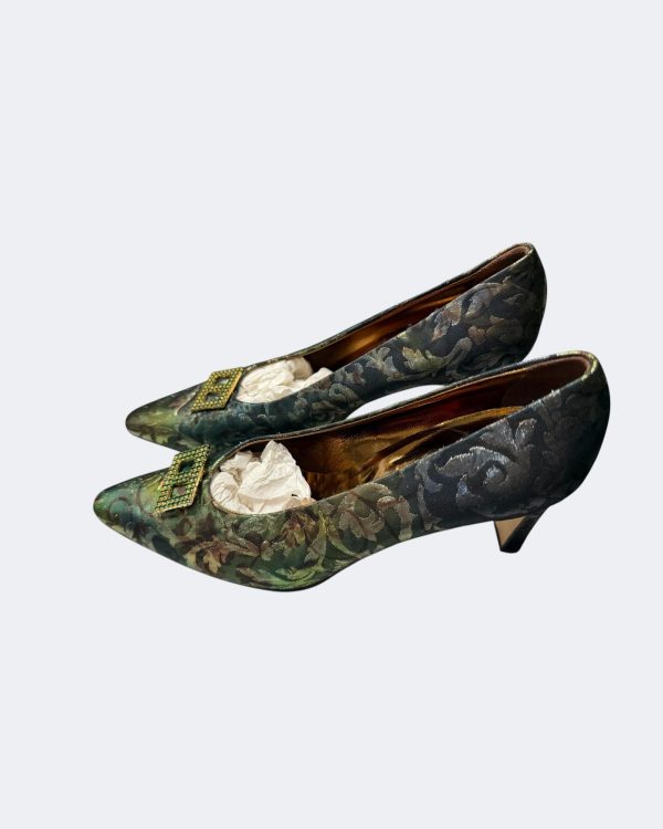 Andrea Pfister Couture "Emerald Damask" Pumps — The Designer Archive Vintage [1980s/1990s]